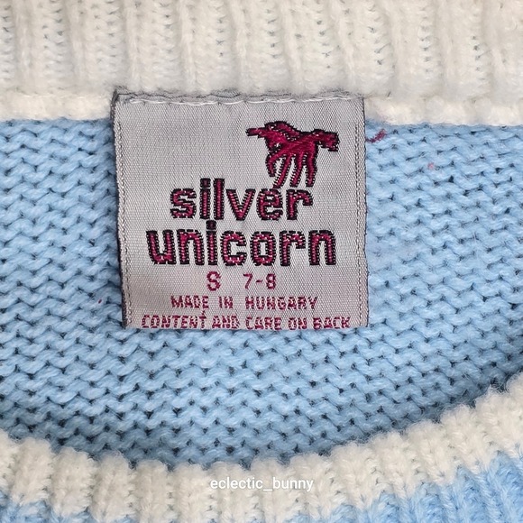 Silver Unicorn Vintage Kids Blue Snowflake Knit Sweater Made in Hungary Size 7-8 - Picture 3 of 5
